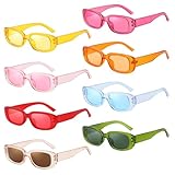 Pibupibu 8 Pack Colorful Rectangle Sunglasses for Women Bulk, Retro Transparent Rectangle Sunglasses Set, Fun Y2k Glasses Candy Color