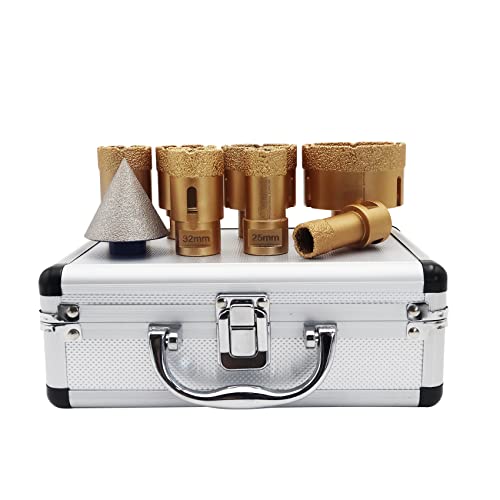 SHDIATOOL Diamond Drill Core Bits 20/25/32/35/40/50/68MM and 50MM Chamfer Bits with Aluminum Box M14 for Tile Porcelain Granite Marble-Set of 8