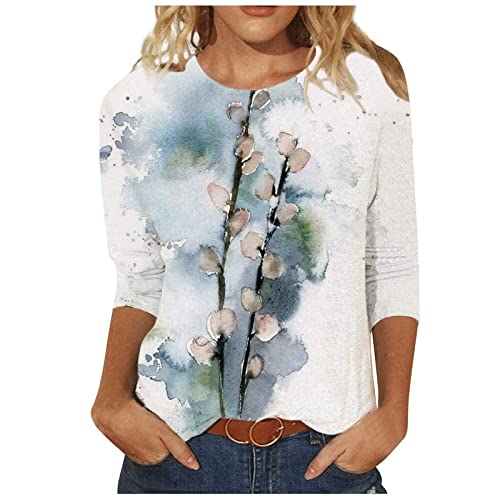 Kawaii Tee For Ladies Cut Out Fit Festival T Shirts Warmer School Florals 3/4 Sleeve Scoop Neck Polyester Pullovers For Women #TOP22