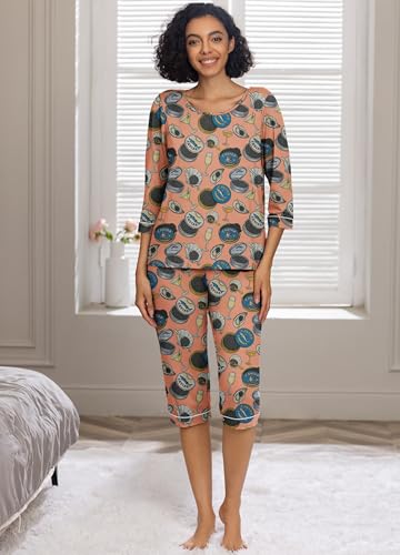 Image of PrinStory Womens Pajama Sets Capri Pjs Soft Lounge Sets XS-4XL