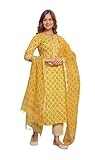 Photo Gallery alvami donne stampato straight kurta e pantaloni set con dupatta, giallo, m Photo Gallery alvami donne stampato straight kurta e pantaloni set con dupatta, giallo, m