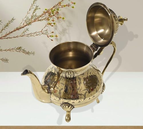 Brass Hammered Etching Design Stylish Tea Kettle Pot Mughlai Style Traditional Home Decor & Hotels for Serving Tea Coffee. - Image 3