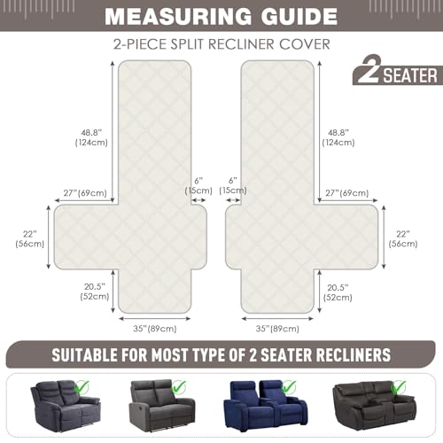 Image of TAOCOCO 100% Waterproof Oversized Loveseat Recliner Cover, Non Slip Split Couch Covers for Reclining Loveseat with Elastic Straps for Kids Pets(Oversized 2 Seater, Light Browm)
