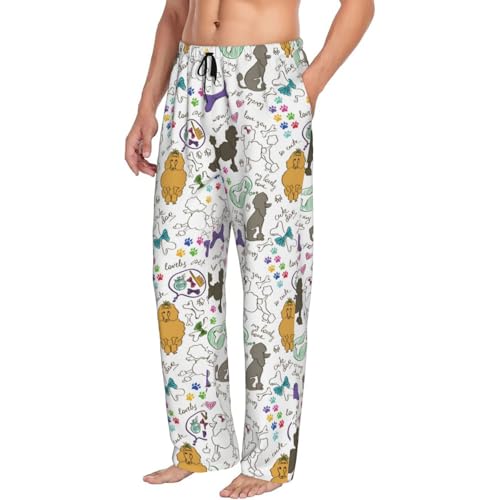Colorful Poodle Dog Print Men'S Pajama Pants Soft Sleep Lounge Pants With Pockets-2