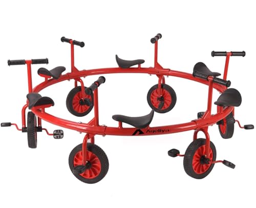 Ageliya Tricycle Merry Go Round Preschool Pedal Vehicles for Kids Aged 3+, Rotating Bike 6 Seats 360 Spin for Kindergarten Playground Daycare and Classroom Outdoor Play Equipment Red