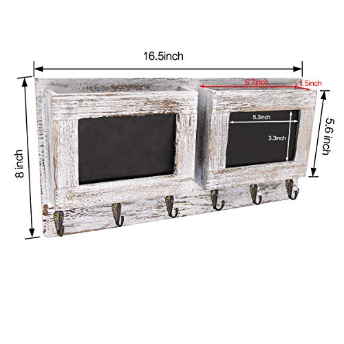 Honest Wood Wall-Mounted Mail Sorter Organizer with Chalkboard Sign & 6 Key Hooks,Rustic 2-Slot Mail Holder Organizer for Wall,Wall Décor for Entryway(White) - Thumbnail 4