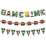 Lemicin Game Time Football Banner Football Birthday Party Decorations 3Pcs Sports Paper Garland with Triangle Flags Banner for Boys Sports Birthday Party Game Day Tailgate Party Supplies
