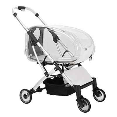 4 Wheels Folding Pet Stroller,Lightweight Breathable Travel with Detachable for Medium Small Dogs Cats(Transparent)