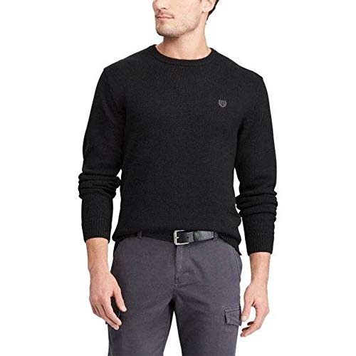 Chaps Mens Long Sleeve Crewneck Heavy Knit Pullover Sweater (Black, Medium)