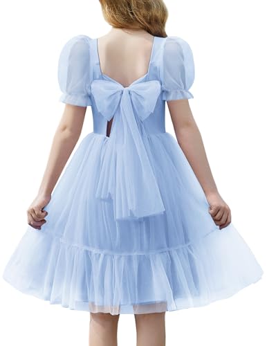 Arshiner Tween Easter Dresses Summer Girls Party Wedding Tulle Formal Flowy Blue Dresses