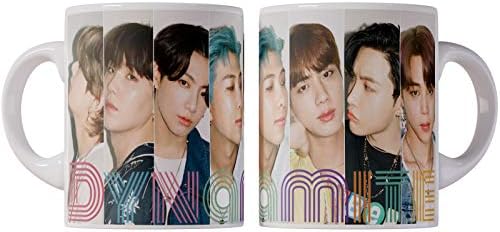 BTS Dynamite Mug Korean Boy Band Coffee Cups Easy Grip C-Shaped Handle Tea Coffee Ceramic Cup Ideal Presents for BTS Army Hard Core Fans Friends Music Lovers (White)