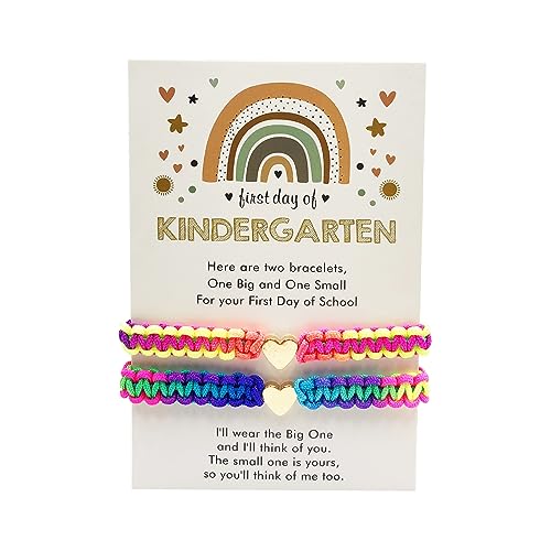 Image of First Day of School Bracelets Matching Heart Bracelets for Mom and Daughter Back to School Bracelets for 2 Braided Adjustable Charm Bracelets Jewellery Present