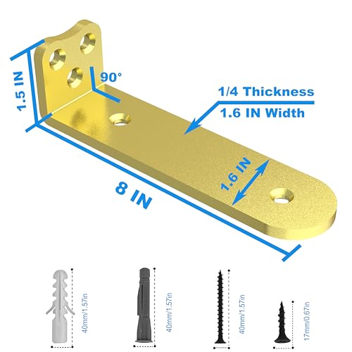 Image of Eurydice Heavy Duty Floating Shelf Brackets, 1 /4 in Thick 8 in 6Pack Gold