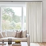 Natural Cream Pinch Pleated 100% Blackout Curtains 95 Inches Long Linen Room Darkening Window Curtains for Living Dining Room Bedroom Memory Shape Thermal Insulated Pinch Pleat Double Layer Drapes