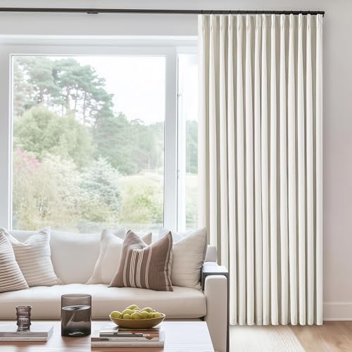Natural Cream Pinch Pleated 100% Blackout Curtains 95 Inches Long Linen Room Darkening Window Curtains for Living Dining Room Bedroom Memory Shape Thermal Insulated Pinch Pleat Double Layer Drapes