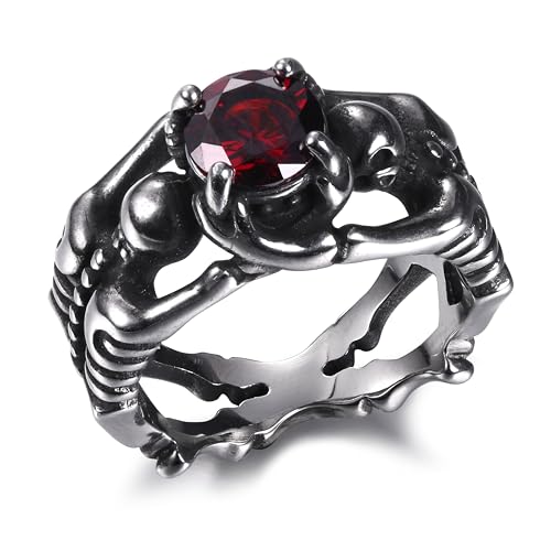 Bague gothique pour votre look d'Halloween en zircon rouge et noir mystique