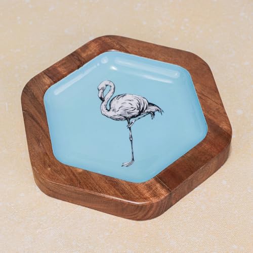 Image of Pentingo Serving Platter | Pentagon Shape Flamingo Design Platter | Multipurpose Platter for Snacks, Fruits & Desserts, Premium Table Decor for Dining & Kitchen