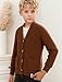 Happy Cherry Boy's Sweater Cardigan - Simple Solid Color Long Sleeve with Pockets Kid Knit Brown Coats for Autumn and Winter 150cm 8-9 Years