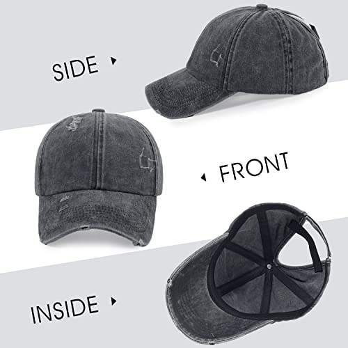 Image of HH HOFNEN Ponytail Hat for Women Washed Distressed Baseball Cap Ponycaps