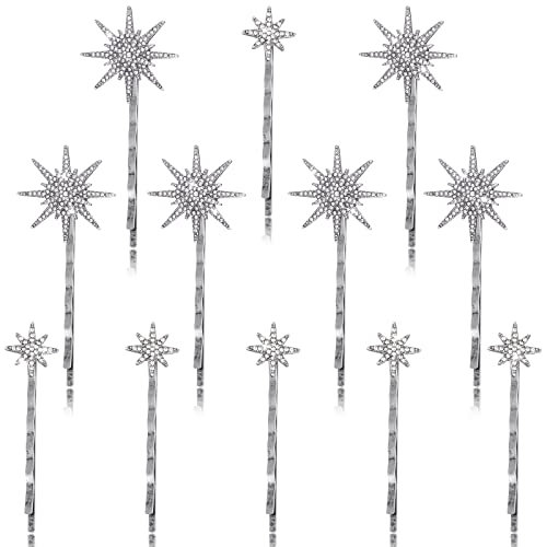 12 Pcs Star Hair Clips Rhinestone Star Hair Pin Crystal Hair Pins Clips Metal Alloy Hair Barrettes Hair Accessories for Women Girls Wedding (silver)