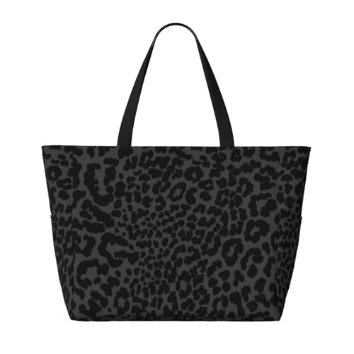 Dark Gray Black Leopard Cheetah Print Beach Bag Women Tote Bag Pool Bag With Zipper For Gym Grocery Travel With Wet Pocket2