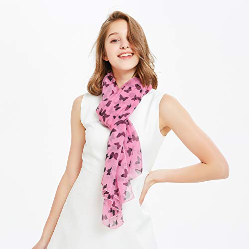 Scarfs For Women Lightweight Elephant Llama Music Butterfly Print Shawl Head Wraps (Black Butterfly) #TOP3