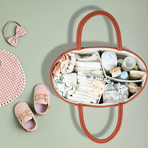 Image of XUANGUO Large Cotton Rope Baby Diaper Caddy Organizer Basket Rust | Nursery Storage Bin, Portable Baby Tote Bag for Changing Table or Car, Baby Shower Gifts Bag, Newborn Essentials, Registry