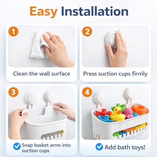 Dewsea Bath Toy Storage Organizer for Kids, No-Drill Suction Cup Shower Caddy, Bathtub Toy Holder with Drain Holes, Waterproof Bathroom & Kitchen Storage Basket by Dewsea - Image 6