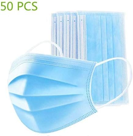 Froomer FM50 50 Pieces 3-Layer Disposable Face Adult Anti-Fog Haze Dustproof Non-Woven Fabrics Ma-sk, Blue, Regular,One Size