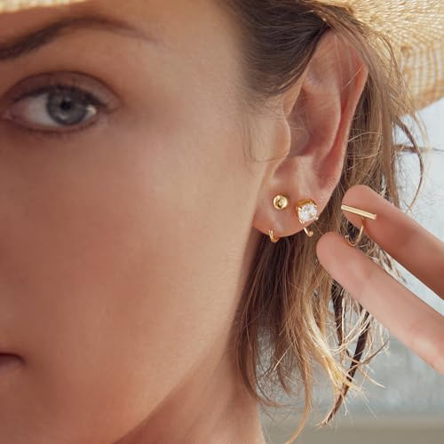 Image of CHIC & ARTSY 925 Sterling Silver Half Hoop Earrings for Women, Small Huggie Hoops Set with Ball Bar Star Moon Cross & Pearl, Lightweight Comfort Fit Everyday & Sleep Earrings