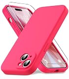 Vansdon Cover per iPhone 15, Custodia Slim in Silicone Liquido, Rivestimento in Microfibra Morbida Antigraffio, 1 Pezzi Pellicola Vetro Temperato, Protezione Antiurto,Rosa acceso