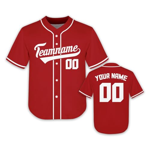 Generic - Maillot de baseball personnalisé pour enfants, chemise en jersey boutonnée personnalisée, numéros de nom imprimés, maillots d'entraînement de baseball, uniforme de sport pour garçons et filles, rouge