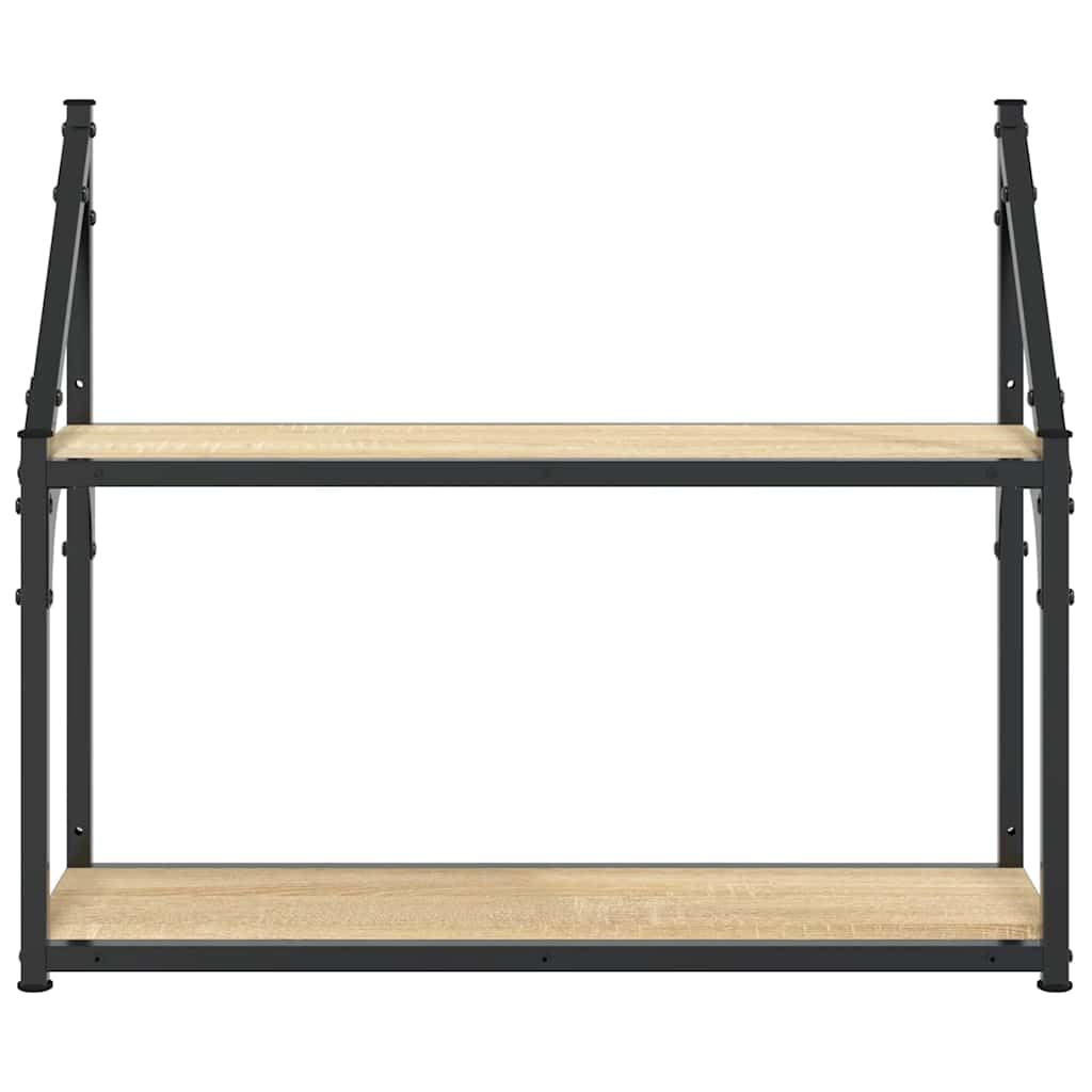 Estantería de pared de roble Sonoma de 2 niveles, 60 x 21 x 51 cm, flotante con sistema de estantería estable, estante de pared versátil para salón, dormitorio, cocina y oficina