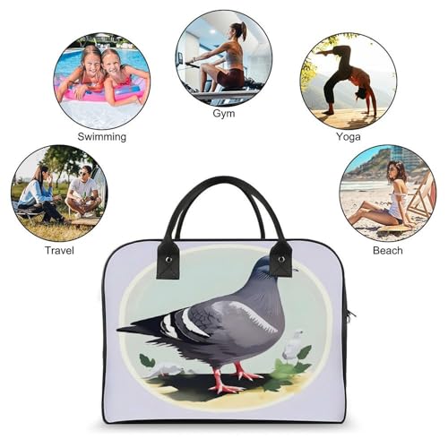 Grey Pigeon Print Laptop Tote Bag Casual Travel Handbag Multi Pocket Shoulder Bags for Work Travel4