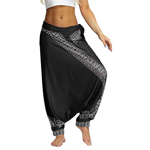 HYSGM Women Casual Loose Yoga Trousers Hippie Baggy Aladdin Jumpsuit Harem Pants (One Size, Black)