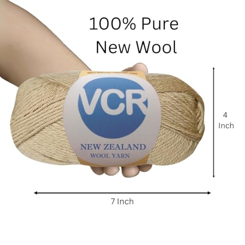 Image of VCR Sand Beige Chunky Wool Yarn, 100 Grams, Hank, 196 Meters, 100% New Zealand Wool Knitting Yarn, Soft Crosia Thread Suitable for Baby Blankets & Booties Pack of 1