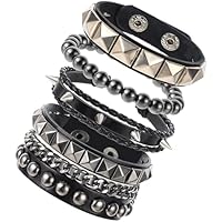 JIYIN Pulsera de Cuero Punk Rock, 4 Piezas Con Tachuelas Para