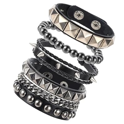 JIYIN Pulsera de Cuero Punk Rock, 4 Piezas Con Tachuelas Para Hombres y Mujeres, Estilo Años 80 Emo Grunge, Ajustable | Ya disponible en tu tienda friki favorita! En mundofriki.es!