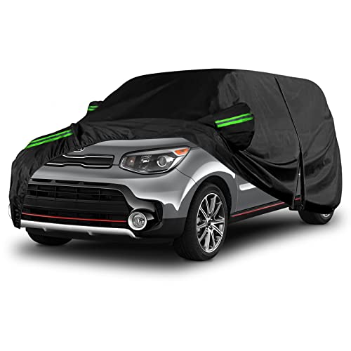 Image of Waterproof Car Covers Replace for 2009-2025 Kia Soul, 6 Layers All Weather Custom-fit Car Cover with Zipper Door & Windproof Bands for Snow Rain Dust Hail Protection