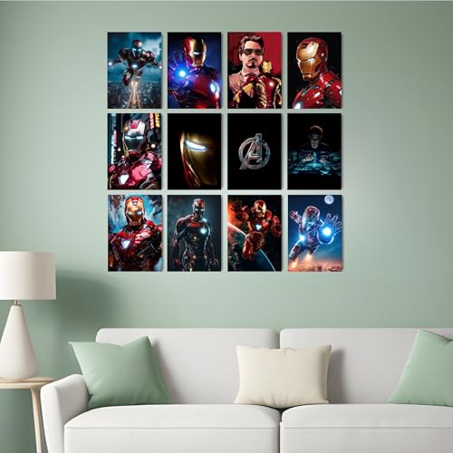 Image of Posters Inc Set of 12 Iron Man Posters for Wall, Home Decoration Items for Living Room, Aesthetic Wall Stickers for Bedroom, Birthday Gift for Men, 300 GSM A4 Size Paper, Glue Dots Included