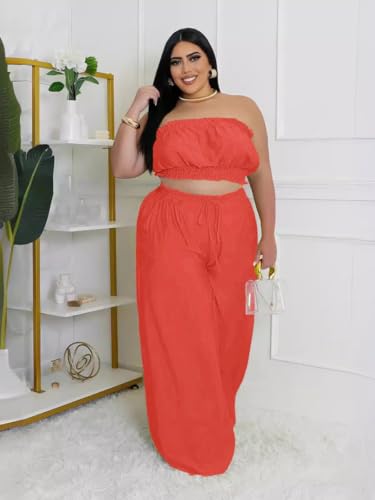 Image of Two Piece Sets for Women Summer Outfits Crop Tops and Wide Leg Pants Sets Sexy Jumpsuits Vacation Outfits with Pockets