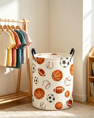 Image of ESSME Kids Laundry Basket,Boys Hamper Collapsible Canvas Waterproof Storage Bin for Boys, Ball Hamper,Gift Baskets(Ball)