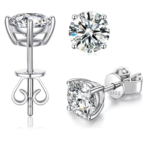 Moissanite Earrings Studs 1CT-3CT Hypoallergenic S925 Sterling Silver Earring for Women Men 18K Gold Plating Stud Earrings Simulated Diamond Moissanite Jewelry Birthday Gifts for Women Men