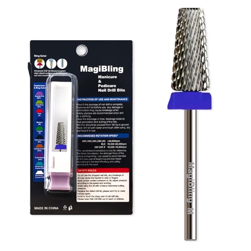 MagiBling Medium 5-in-1 Large Barrel Nail Drill Bit, 3/32”,Two-way Rotation