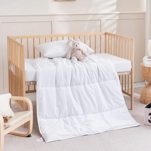 Image of ZPECC Toddler Down Alternative Comforter, 39x47 Hypoallergenic Baby Blanket Quilt, Soft Breathable Lightweight All Season Kids Duvet Insert for Crib Stroller Cot Daycare, White