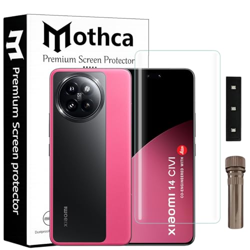 Image of Mothca Curved UV Tempered Glass Screen Protector for Xiaomi 14 Civi 5G | Transparent | Pack of 1 | Full Screen Coverage with UV Installation Kit