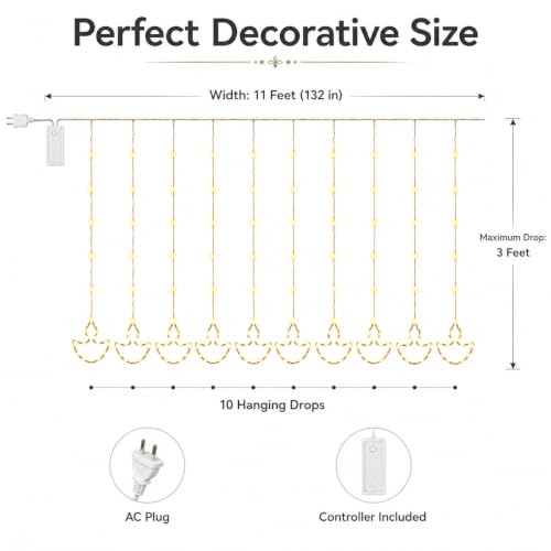 Image of Desidiya Diya Curtain LED Lights | 10 Drops Warm White Fairy Lights | 111 bright SMD LEDs with elegant diya curtain design for festive decoration.