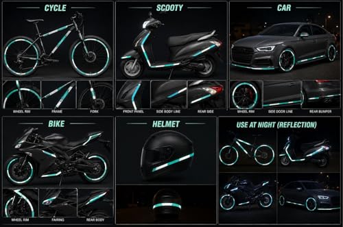 Image of WALLMATE Dual Shade Reflective Radium Strip for Car & Bike Waterproof Self Adhesive, Safety Sticker, Night Glow Tape for Helmet, Scooter & Cycle Decoration (Sea-Green Silver, 0.5 In x 45 Mtr (1771 in)