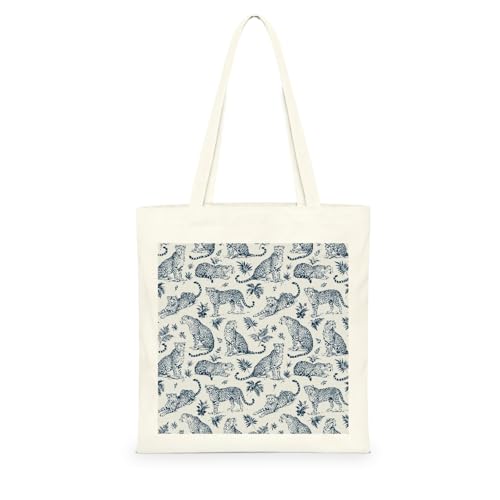 Genérico Bolsa Tote Bag 35X38Cm Leopardo Bolsa Tela Para Pintar Estampada Bolsas De Con Algodon Asas Blanca Por Niñas Y Mujeres Lienzo Bolsas Eco, Lavadora, Compras, Vacaciones, Trabajo