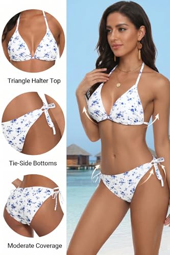 Image of Tempt Me Women Triangle Bikini Sets Halter Two Piece Sexy Swimsuit String Tie Side Bathing Suit